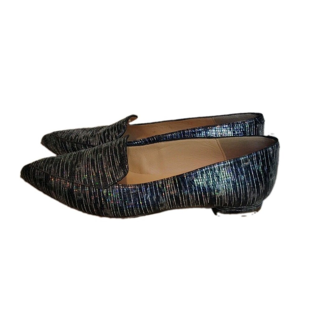 Brenda Zaro Spain Leather Pointed Toe Loafer Flats Shimmer Metallic Blue 6.5 - Picture 2 of 10